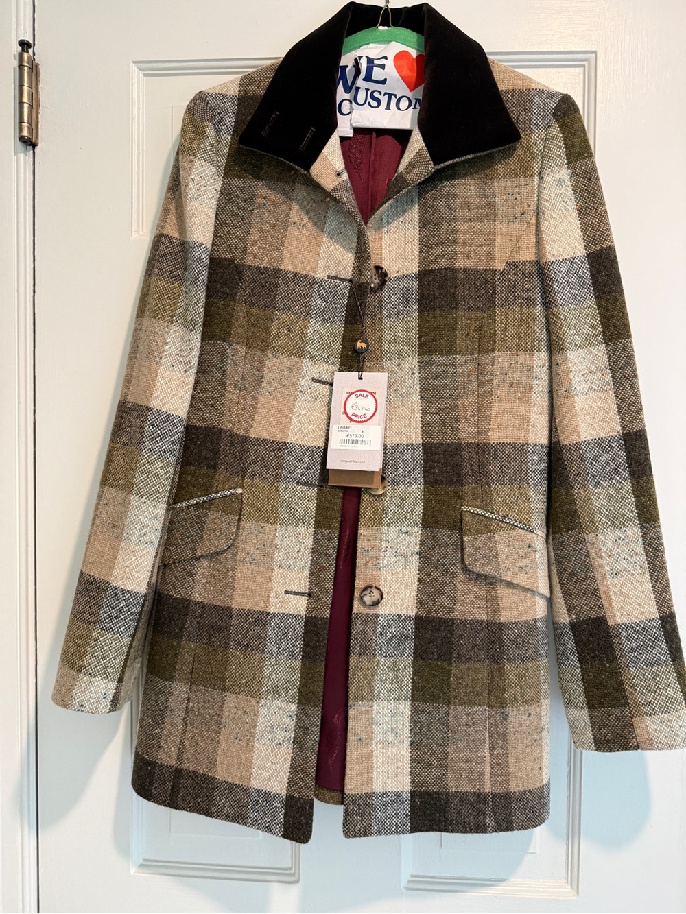 Magee Wool Peacoat with Contrast Collar - Olive/Tan, Donegal, Ireland